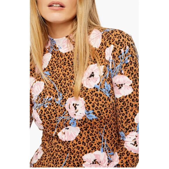 Free People Retro Romance Leopard Floral Maxi Dress Size Medium  Long Sleeve - Picture 9 of 13